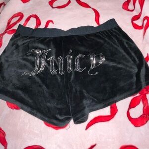 Juicy Couture Black Velour Shorts with Rhinestone Logo